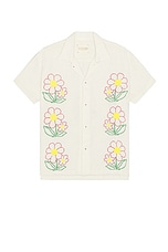 HARAGO Daisy Cross Stitched Shirt in Off white, view 1, click to view large image.