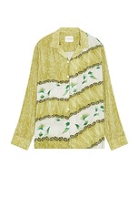 HARAGO Leaf Print Shirt in Green, view 1, click to view large image.