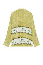 HARAGO Leaf Print Shirt in Green, view 2, click to view large image.