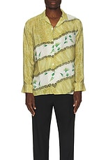 HARAGO Leaf Print Shirt in Green, view 4, click to view large image.