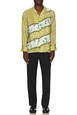 HARAGO Leaf Print Shirt in Green, view 5, click to view large image.