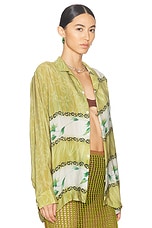 HARAGO Leaf Print Shirt in Green, view 3, click to view large image.