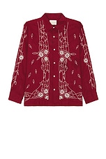 HARAGO Floral Embroidered Shirt in Burgundy, view 1, click to view large image.