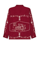 HARAGO Floral Embroidered Shirt in Burgundy, view 2, click to view large image.