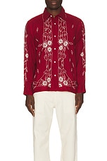 HARAGO Floral Embroidered Shirt in Burgundy, view 4, click to view large image.