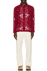 HARAGO Floral Embroidered Shirt in Burgundy, view 5, click to view large image.