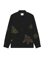 HARAGO Sunflower Embroidered Shirt in Black, view 1, click to view large image.