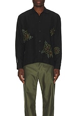 HARAGO Sunflower Embroidered Shirt in Black, view 4, click to view large image.