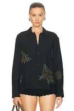 HARAGO Sunflower Embroidered Shirt in Black, view 1, click to view large image.