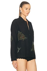 HARAGO Sunflower Embroidered Shirt in Black, view 2, click to view large image.