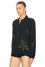 HARAGO Sunflower Embroidered Shirt in Black, view 3, click to view large image.