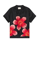 HARAGO Floral Printed Shirt in Black, view 1, click to view large image.