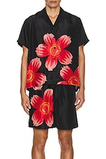 HARAGO Floral Printed Shirt in Black, view 3, click to view large image.