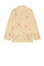 HARAGO Floral Embroidered Shirt in Light Yellow, view 1, click to view large image.