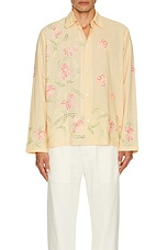 HARAGO Floral Embroidered Shirt in Light Yellow, view 4, click to view large image.