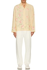 HARAGO Floral Embroidered Shirt in Light Yellow, view 5, click to view large image.