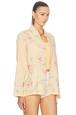 HARAGO Floral Embroidered Shirt in Light Yellow, view 2, click to view large image.