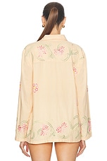 HARAGO Floral Embroidered Shirt in Light Yellow, view 3, click to view large image.