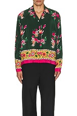 HARAGO Floral Printed Shirt in Green, view 3, click to view large image.