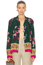 HARAGO Floral Printed Shirt in Green, view 1, click to view large image.