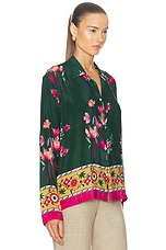 HARAGO Floral Printed Shirt in Green, view 2, click to view large image.