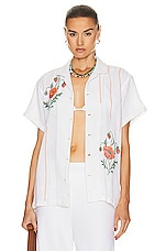 HARAGO Cross Stitch Embroidered Shirt in Off White, view 1, click to view large image.