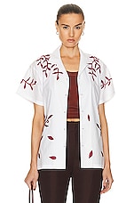 HARAGO Leaves Applique Shirt in White, view 1, click to view large image.