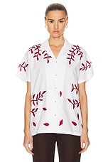 HARAGO Leaves Applique Shirt in White, view 2, click to view large image.