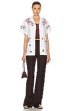 HARAGO Leaves Applique Shirt in White, view 5, click to view large image.