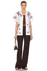 HARAGO Leaves Applique Shirt in White, view 5, click to view large image.