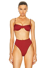 HAIGHT. Ribbed Mia Bikini Top in Bordeaux, view 1, click to view large image.