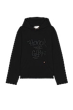 Honor The Gift Script Embroidered Hoodie in Black, view 1, click to view large image.
