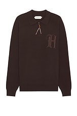 Honor The Gift Zip Henley Sweater in Brown, view 1, click to view large image.