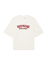 Honor The Gift A-spring Stripe Box Tee in Bone, view 1, click to view large image.