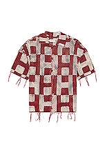 Honor The Gift A-spring Unisex Crochet Button Down Shirt in Brick, view 1, click to view large image.