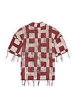 Honor The Gift A-spring Unisex Crochet Button Down Shirt in Brick, view 2, click to view large image.
