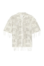 Honor The Gift A-spring Unisex Crochet Button Down Shirt in Stone, view 1, click to view large image.