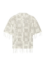 Honor The Gift A-spring Unisex Crochet Button Down Shirt in Stone, view 2, click to view large image.