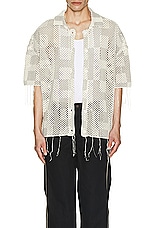 Honor The Gift A-spring Unisex Crochet Button Down Shirt in Stone, view 3, click to view large image.