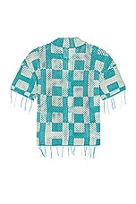 Honor The Gift A-spring Unisex Crochet Button Down Shirt in Teal, view 2, click to view large image.