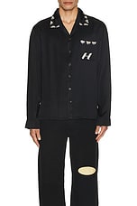 Honor The Gift Palm Stitch Long Sleeve Button Up in Black, view 4, click to view large image.