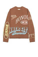 Honor The Gift Studio Crewneck 2.0 in Brown, view 1, click to view large image.