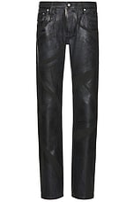Helmut Lang Low Rise Straight Jean in Black Distress Metal Crash, view 1, click to view large image.