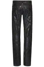 Helmut Lang Low Rise Straight Jean in Black Distress Metal Crash, view 2, click to view large image.