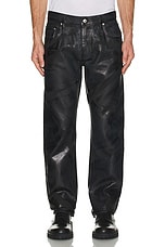 Helmut Lang Low Rise Straight Jean in Black Distress Metal Crash, view 3, click to view large image.