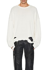Helmut Lang Distressed Rib Crewneck in Ivory, view 3, click to view large image.