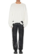 Helmut Lang Distressed Rib Crewneck in Ivory, view 4, click to view large image.