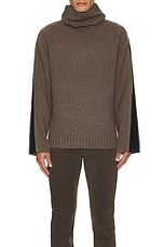 Helmut Lang Suitcase T Neck Sweater in Taupe Melange, view 3, click to view large image.