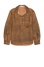 Helmut Lang Curved Long Sleeve Shirt in Waxed Oil Stain, view 1, click to view large image.