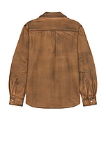 Helmut Lang Curved Long Sleeve Shirt in Waxed Oil Stain, view 2, click to view large image.